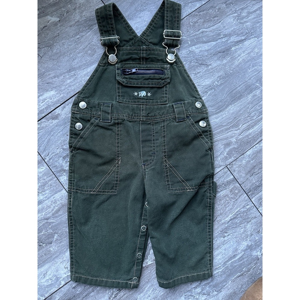 Vintage 2000 Gymboree Baby Overalls 6-12M Olive Green Lion Embroidered Y2K 0313